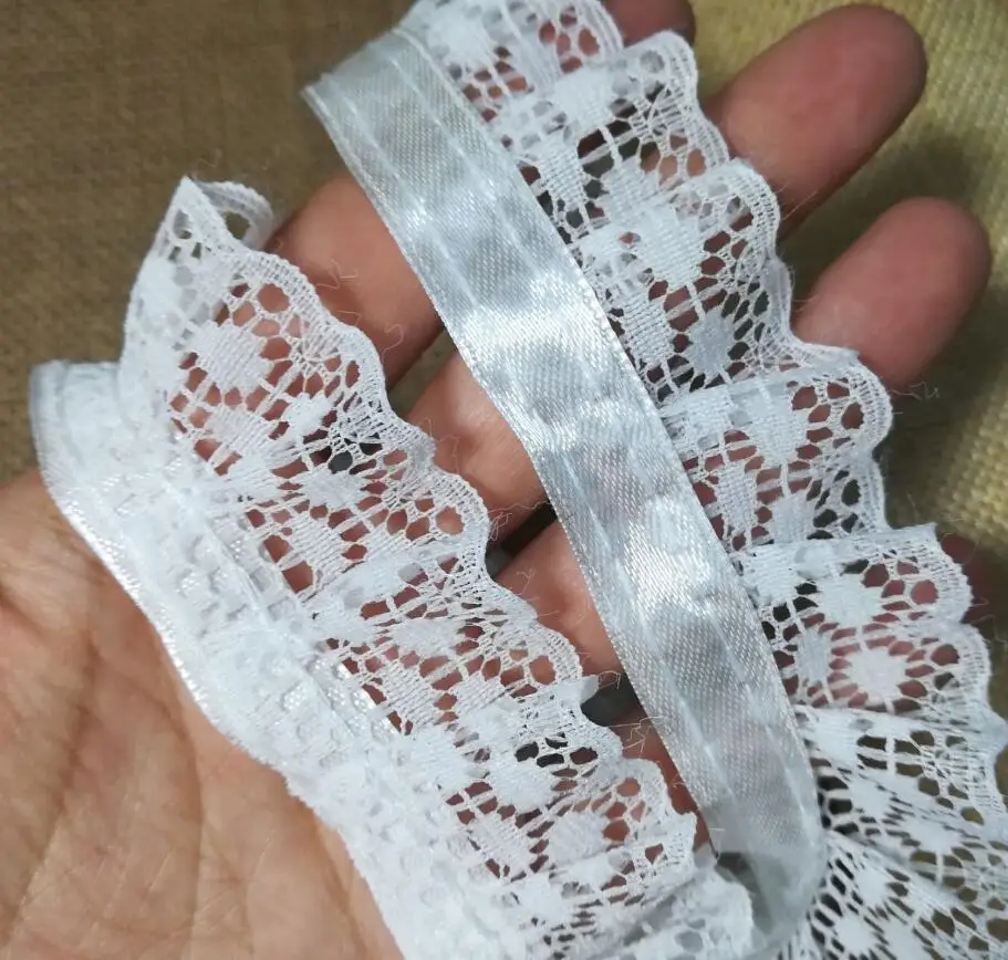1 ярд плиссированная белая кружевная лента с вышивкой ткань 3 см вуаль воротник