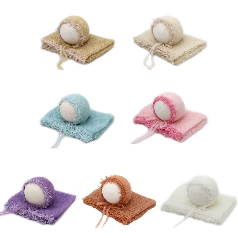 

2 Pcs/set Newborn Photography Props Lace Wrap with Hat Cute Stretch Blanket Suit
