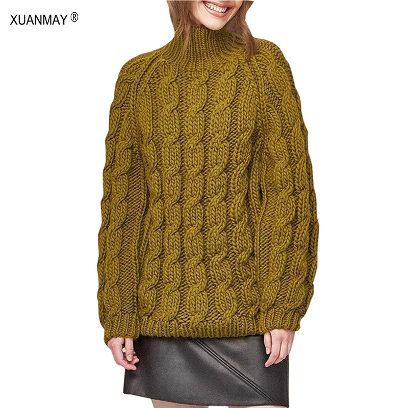 Women's Thick Turtleneck sweater 2019 Winter heavy Pullover Sweater Chunky cozy warm Autumn Hand-knit thick | Женская одежда