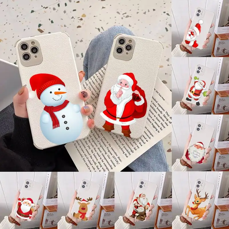 

Cartoon Christmas Phone Case Lambskin Leather For iphone 12 11 8 7 6 XR X XS PLUS MINI PLUS PRO MAX Shockproof