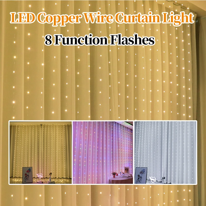 

Curtain LED Light String USB Remote Control 3*3 Meter Icicle Light Christmas Day Lights String New Year Wedding Christmas Light