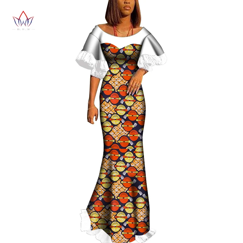 African clothes for women 2020 Africa Wax Dashiki Womans plus size hijab Clothing Half Sleeve Dashiki Maxi Bodycon Dress WY7360