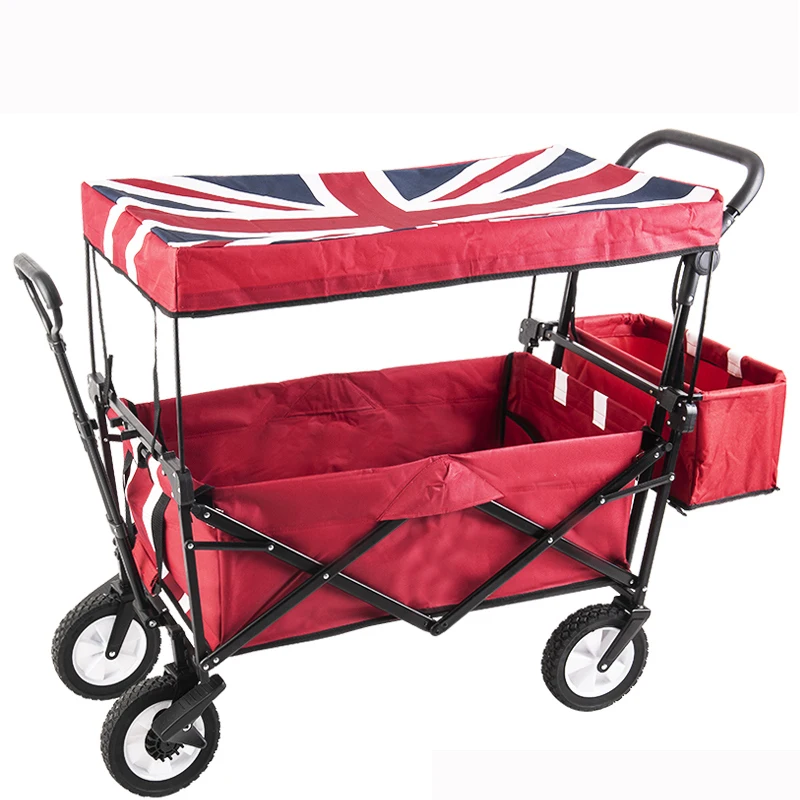 Mini Oxford Home Shopping Cart, Portable Fold Trolley Trailer With Double Brake Luggage Cart Camping Cart