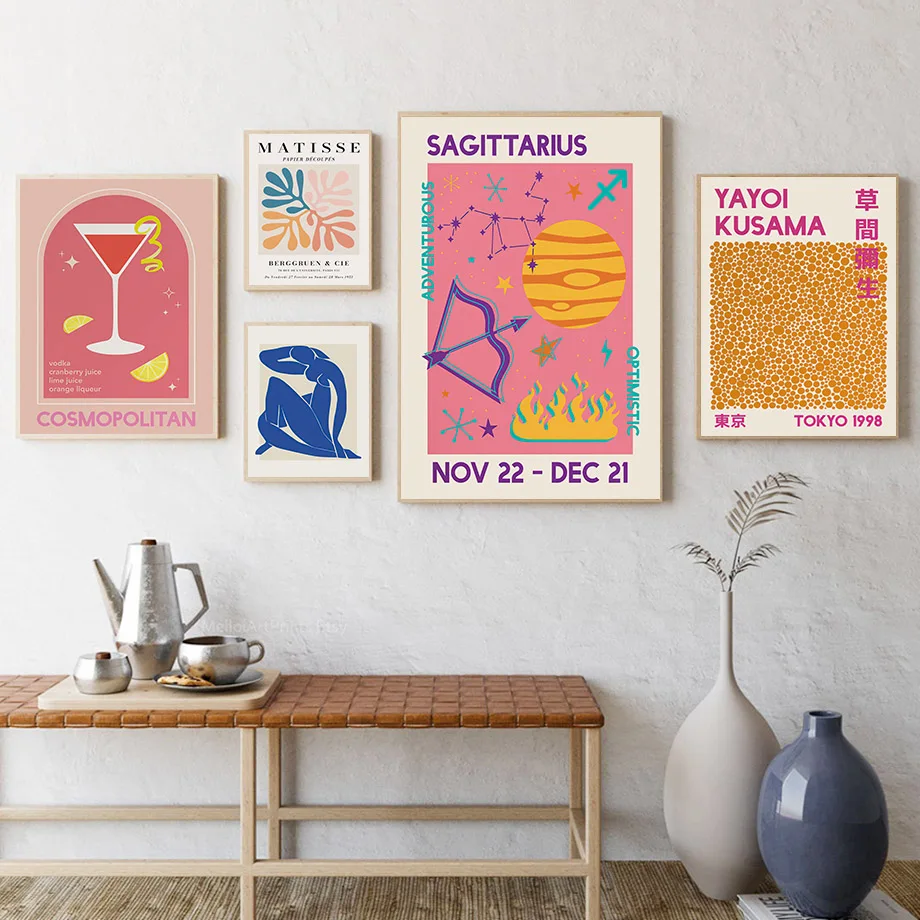 Абстрактные плакаты Матисса, печати коктейлей, водки, зодиакальной астрологии, картины на холсте, скандинавское искусство на стену, изображения для дома в гостиной.