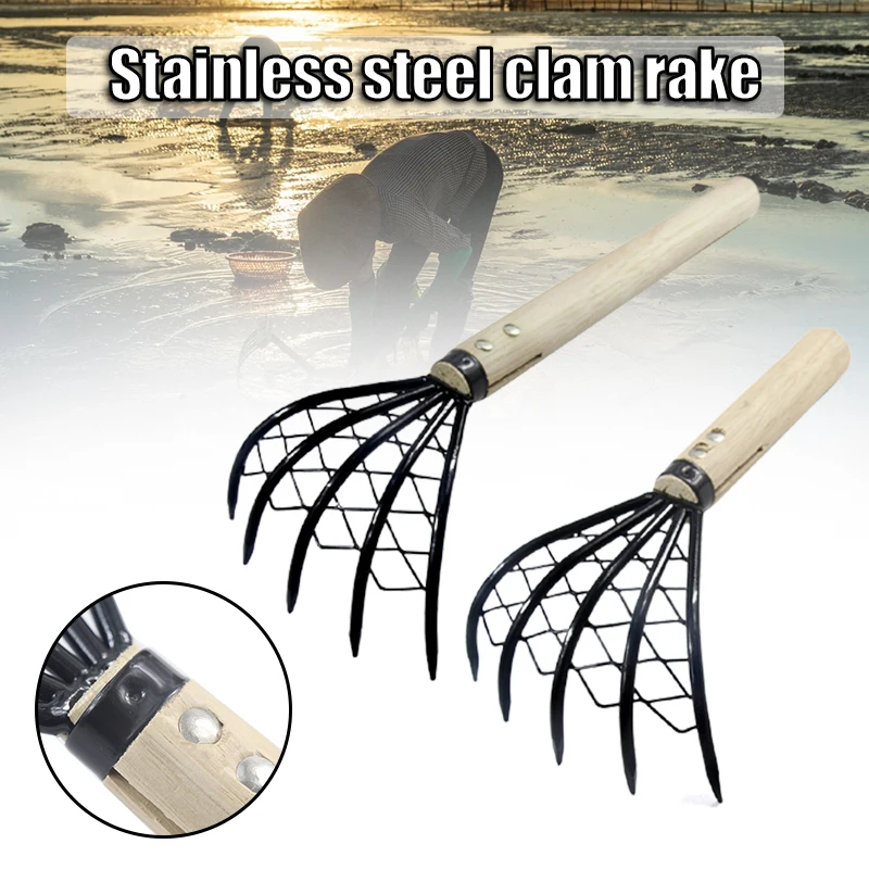 

5-Tine Hand Claw Rake with Wooden Handle Durable Long Lasting Convenient Portable Anti-Rust for Beach Garden WWO66