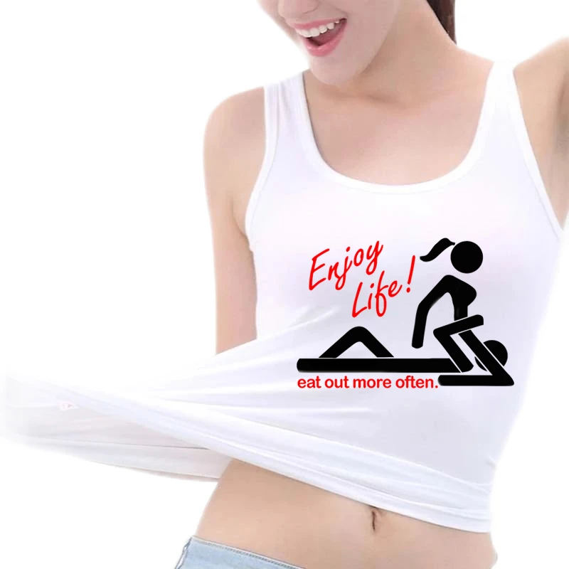 

Enjoy Life Eat Out More Often Print Long Tank Top Oral lover's sex Sleeveless U-Neck Slim Fit Sports Top