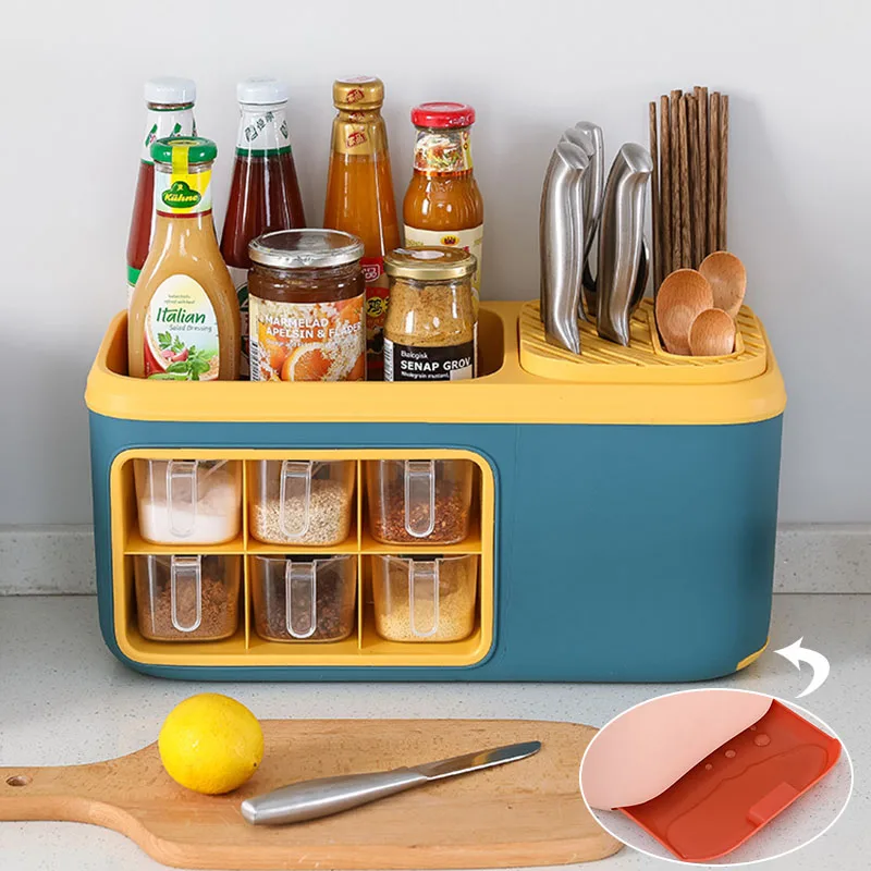 

Moisture-Proof Seasoning Box Set Plastice Containers Storage Rack Chopsticks Tube Knife Holder Kitchen Tableware Organizer