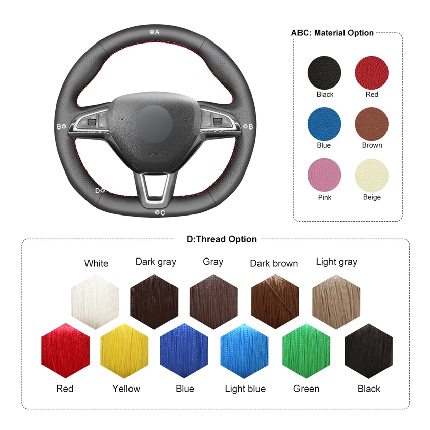 

MEWANT Black Artificial Leather Steering Wheel Covers for Skoda Octavia Fabia Kodiaq Citigo Superb Scala 2015 2016 2017-2019