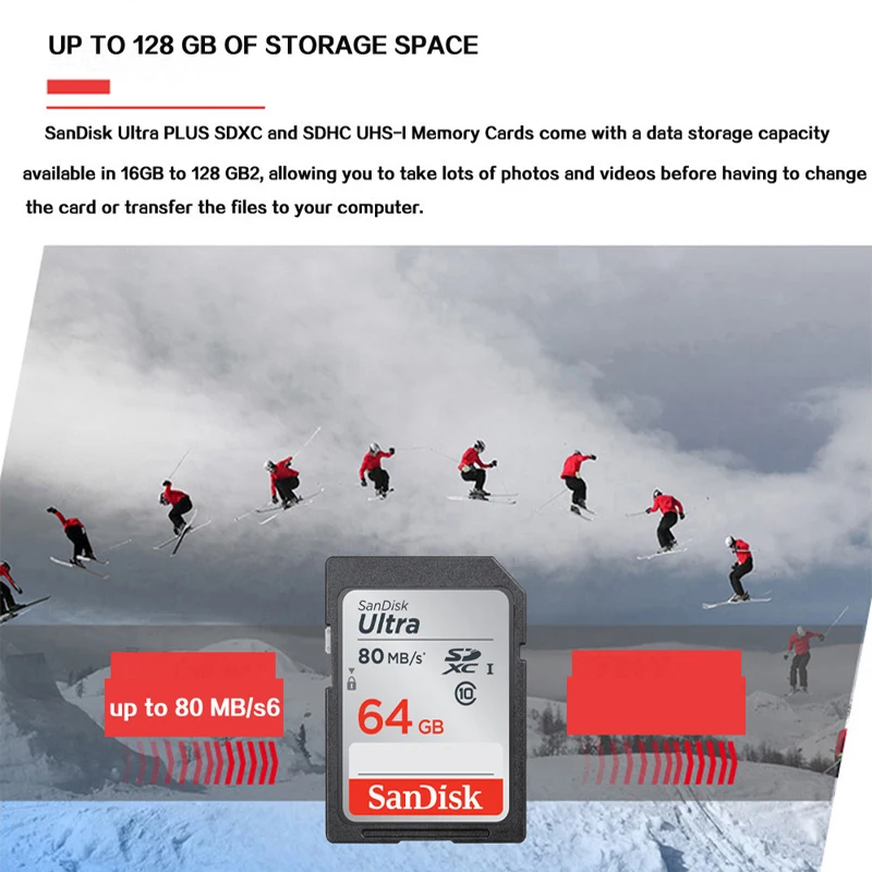 Карта памяти SanDisk Ultra SDHC/SDXC SD класс 10 16 ГБ 32 64 128 C10 UHS-I 80 МБ/с. флеш-карта для камеры Full