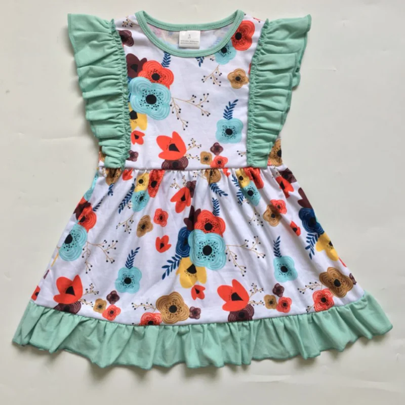 

2020 New Children Girls Summer Dress Baby Foral Print Pattern Girls Dress Kids Cotton Clothes Round Neck Children Girls Dress