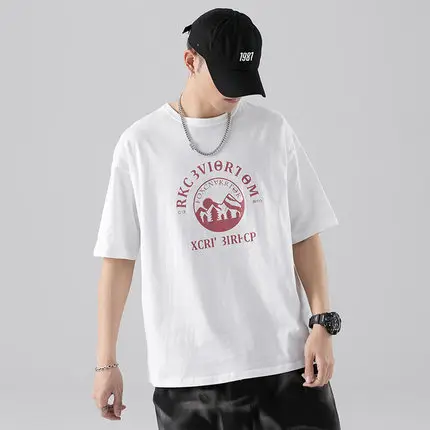 

han Men's t-shirt short-sleeved fashion brand summer half-sleeved bottoming shirt T-shirt five-point sleeve cotton loose clothes
