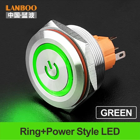 Green LED Power 30 мм Одноместный двухполюсный DPDT кнопочный переключатель двери схема с светильник 12V24V220V - Цвет: Green LED Power