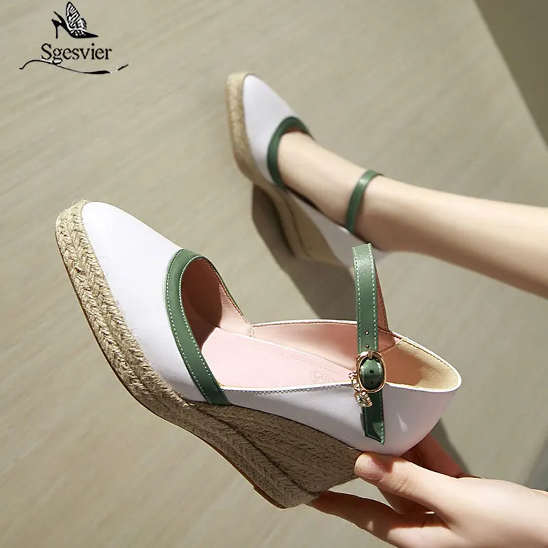 Женские туфли лодочки на танкетке sgesвье высоком каблуке с плетением ремешком