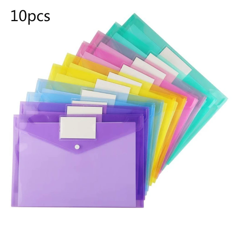 

10Pcs Plastic Envelopes Poly Envelopes Clear Document Folders US Letter A4 File Envelopes with Label Pocket