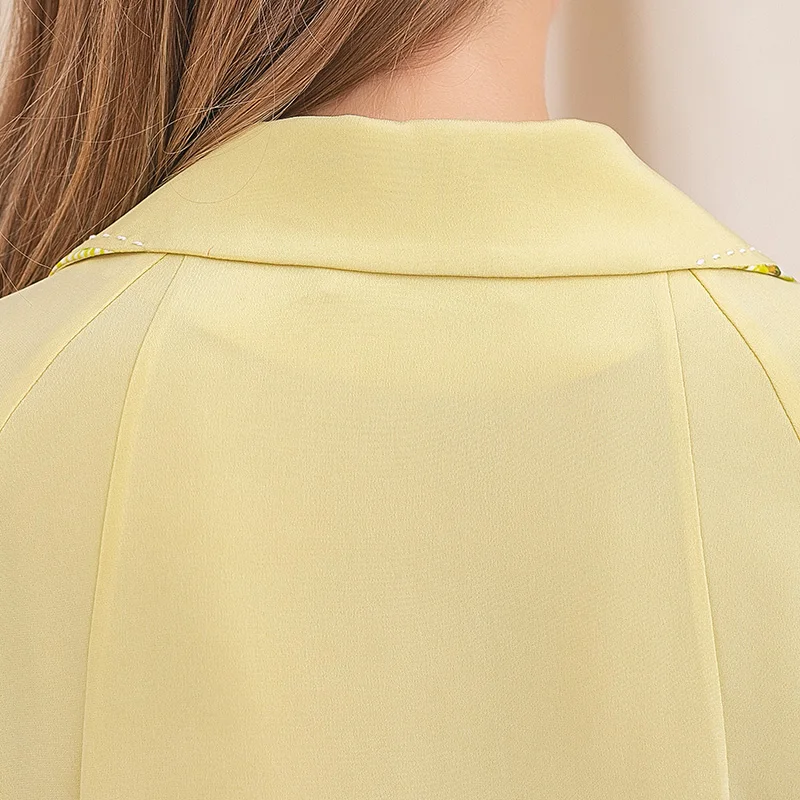 

VOA Light Yellow 36m/m Micro-bomb Heavy Silk Print Edb Wrapped Double-belt Metal Ring Strap Waist Belt Waist Dress A10579