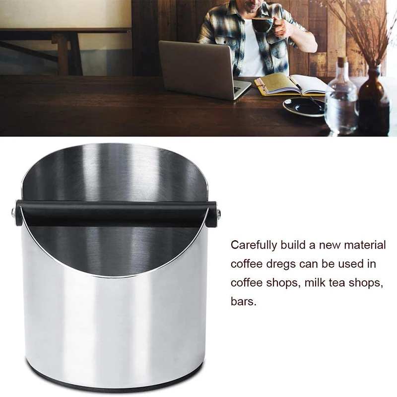 

1L Stainless Steel Coffee Knock Box Anti Slip Coffee Grind Dump Bin Waste Bin with Detachable Knock Bar for Barista