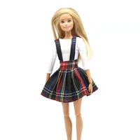 fashion 2pcslot suspender skirt top white shirt 16 bjd clothes for barbie doll dress pleated short braces skirt accessories