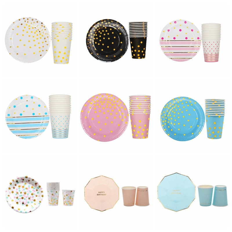 20 шт./компл. Разноцветные бумажные стаканы в полоску и тарелки для украшения