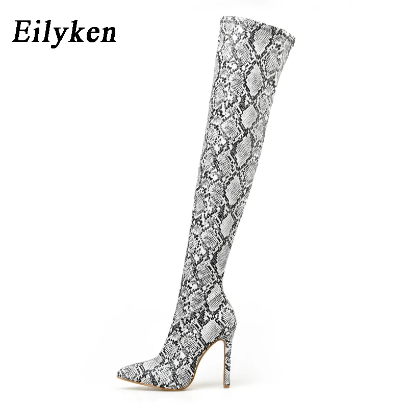 Serpentine Eilyken/женские модные ботфорты выше колена; высокие сапоги из змеиной кожи; сапоги на высоком тонком каблуке с острым носком на молнии; коллекция года; сезон зима - Цвет: Serpentine