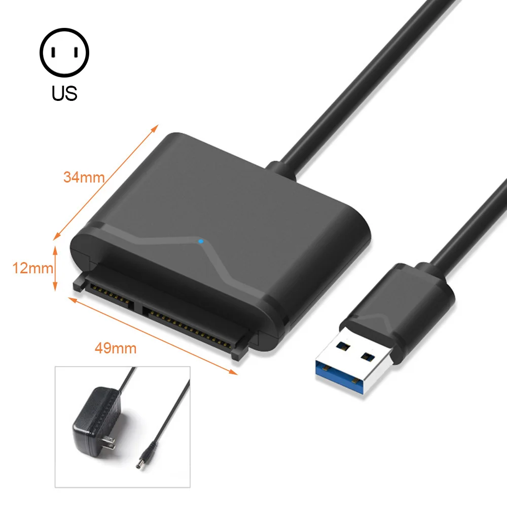 

Кабель USB 3,0 к SATA с адаптером питания, USB-кабель для 2,5/3,5 дюймового жесткого диска, SSD, компьютера, адаптер, конвертер
