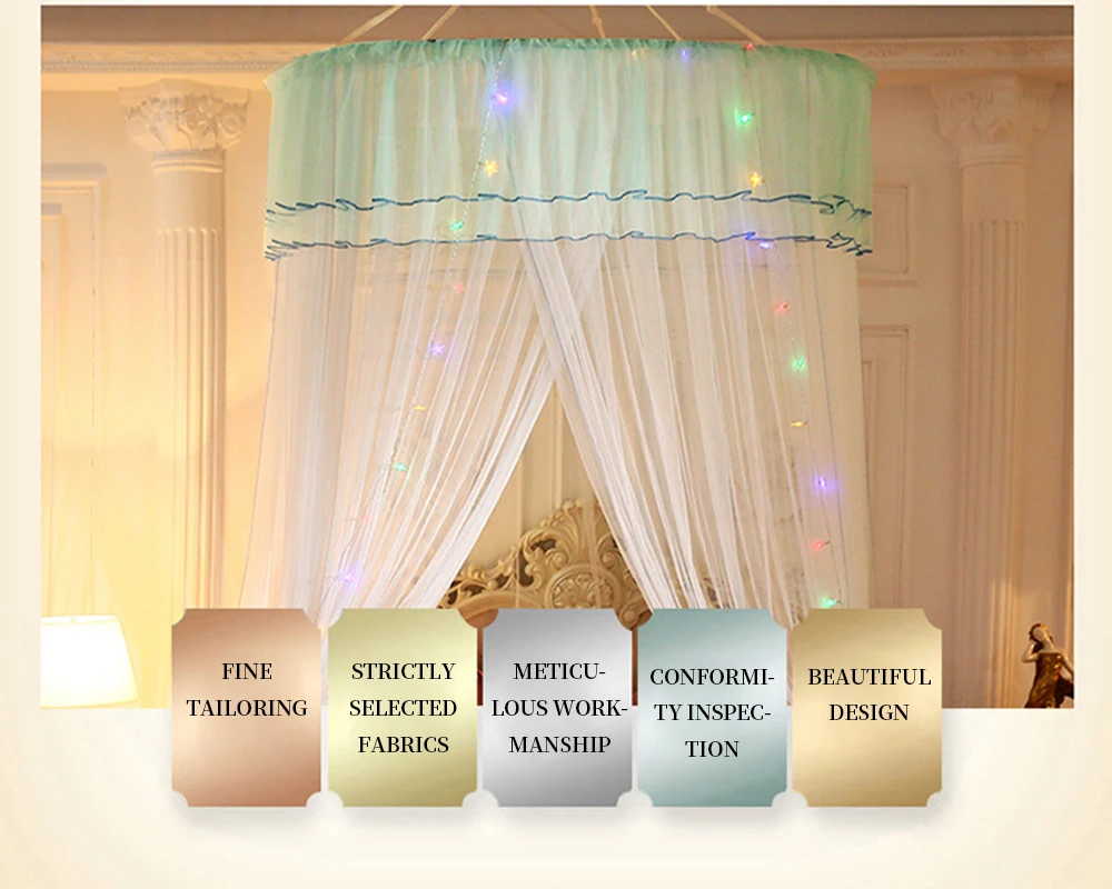 

Romantic With light Decor Mosquito Net For Double Bed Three-door Dome Hanging Bed Curtain Princess Mosquito Bed Netting Canopy