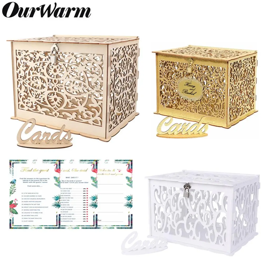

OurWarm DIY деревянная Подарочная коробка для свадебных карт с замком, коробка для денег, Свадебный декор, товары для дня рождения, украшения для ...