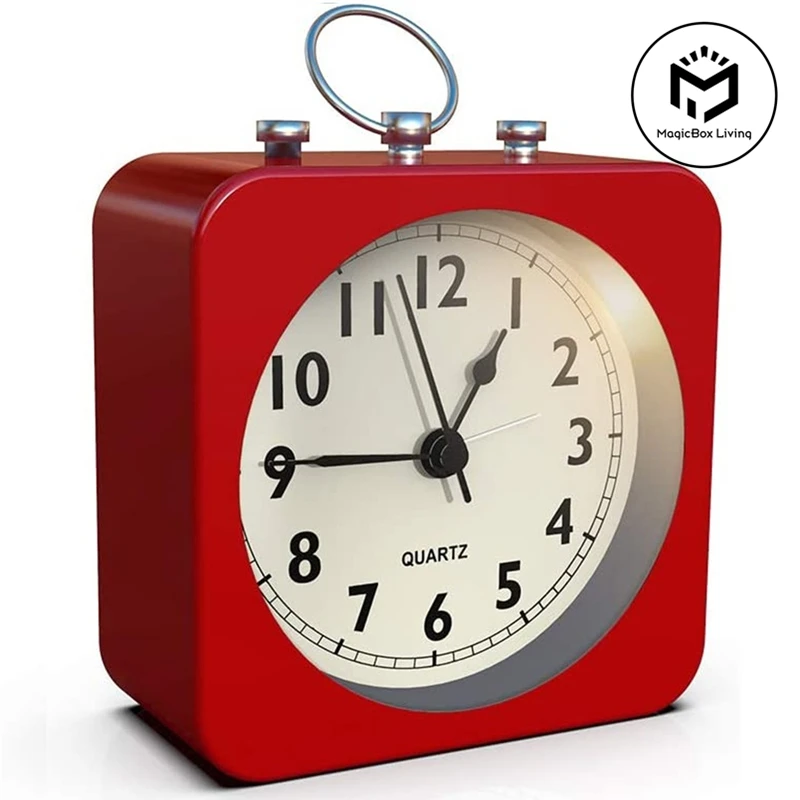 

Square Metal Small Alarm Clock Quartz Silent Wake Up Table Clock Battery Powered Portable Travel Bedroom Back Light Alarm Clock