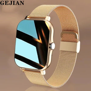 gejian bluetooth call smart watch women smartwatch men fitness tracker waterproof 1 69 inch touch screen for android ios phone free global shipping