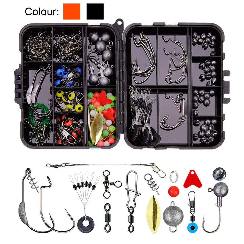 

213pcs Fishing Accessories Kit Jig Head Fishhook Hooks Sinker Swivel Snap Fishing Tackle Box Connect Storage Case Pesca Tools