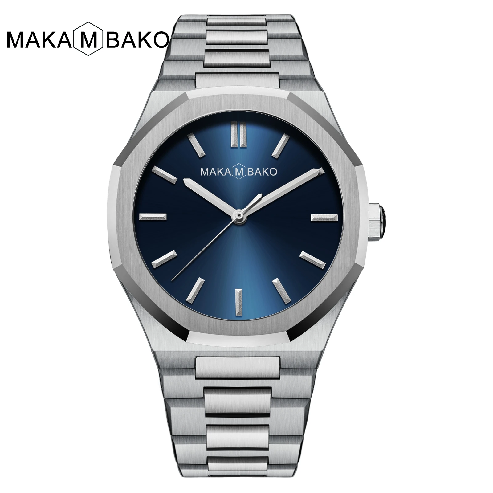 Luxury Stainless Steel Band Men's Watch Fashion Blue Green Dial Japan Movement Quartz Wrist Watch Waterproof Male Clock luxury women s gold silver japan quartz waterproof watch lady stainless steel easy adjust band watch girl cute trendy clock new