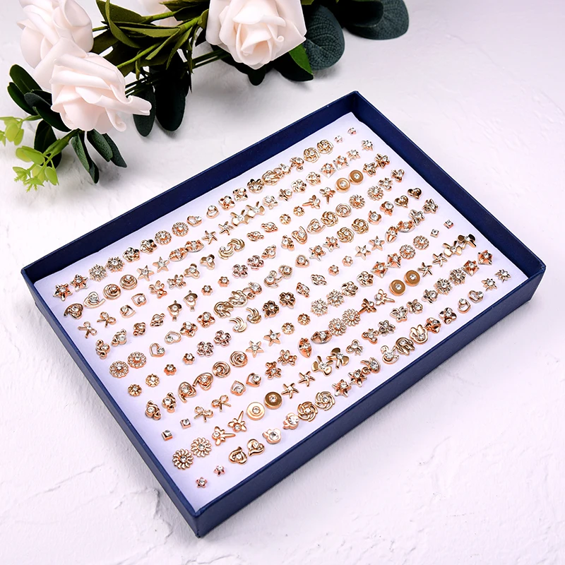 Комплект женских серег-гвоздиков антиаллергенные Пластиковые Стразы