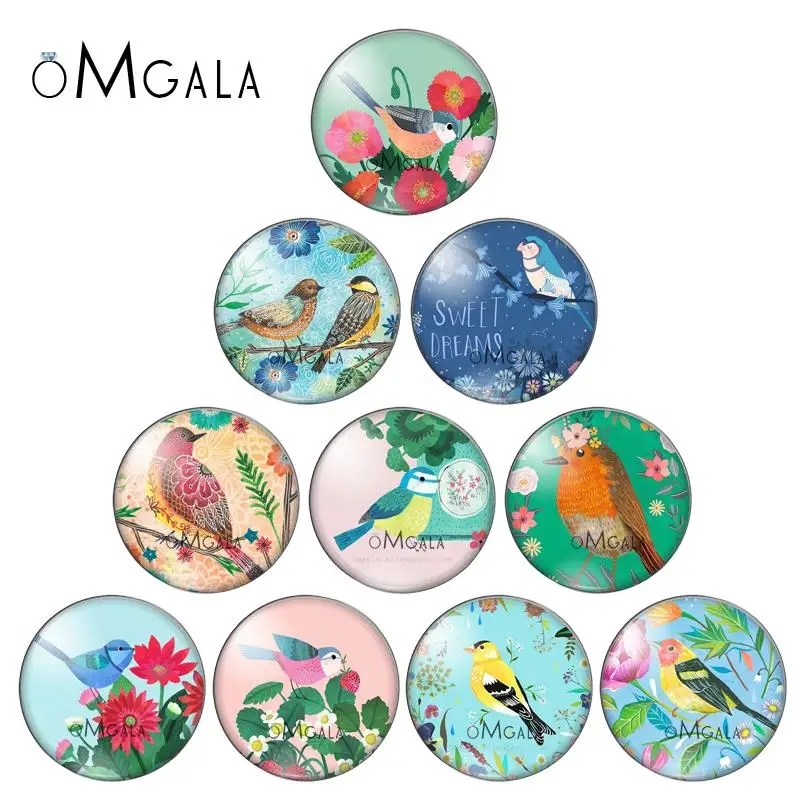 

Vintage Birds Bohemian Style Art Photos 10pcs mix 12mm/16mm/18mm/25mm Round photo glass cabochon demo flat back Making findings