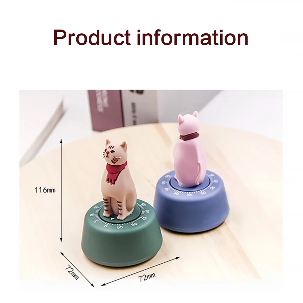 

1PCS Cat Kitchen Timer Cooking Countdown Mins Mechanical Timer Alarm Reminder Cat Kitten Figurine Ornament Dropshipping