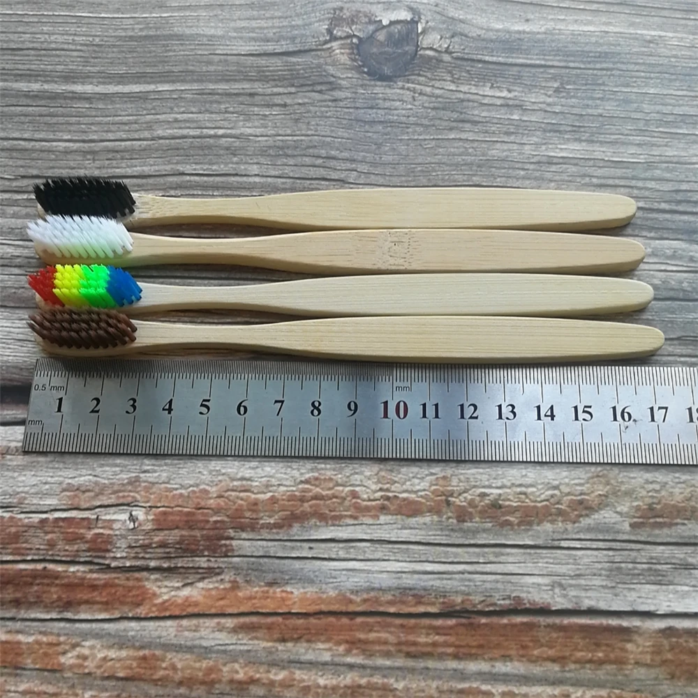 Зубная щетка с ручкой из натурального бамбука 1/2/5 шт радужная цветная