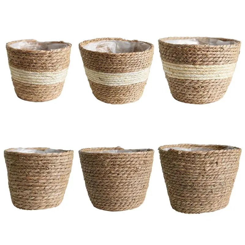 

Nordic Handmade Straw Storage Basket Indoor Outdoor Flower Pot Plant Container
