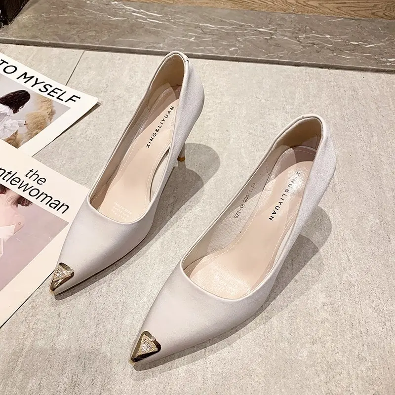 

XIXIYIPIN Fashion Summer Office Luxury Pearl Woman Pumps Generous Noble 8cm High Heels Women Shoes Pointed Toe Casual Mules