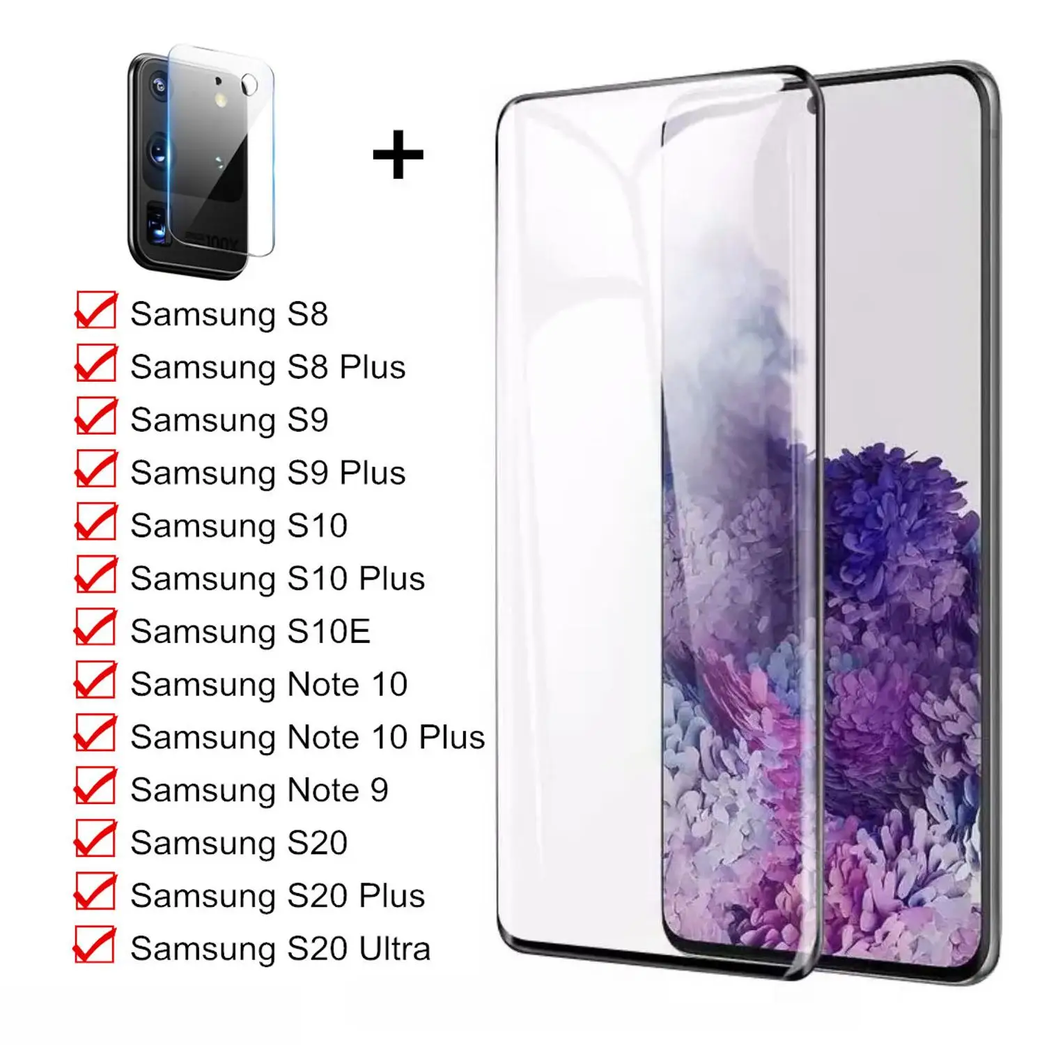 Закаленное стекло 9D для Samsung Galaxy S20 Ultra S10 S9 S8 Plus S10E Защитная линза камеры Note 9 10