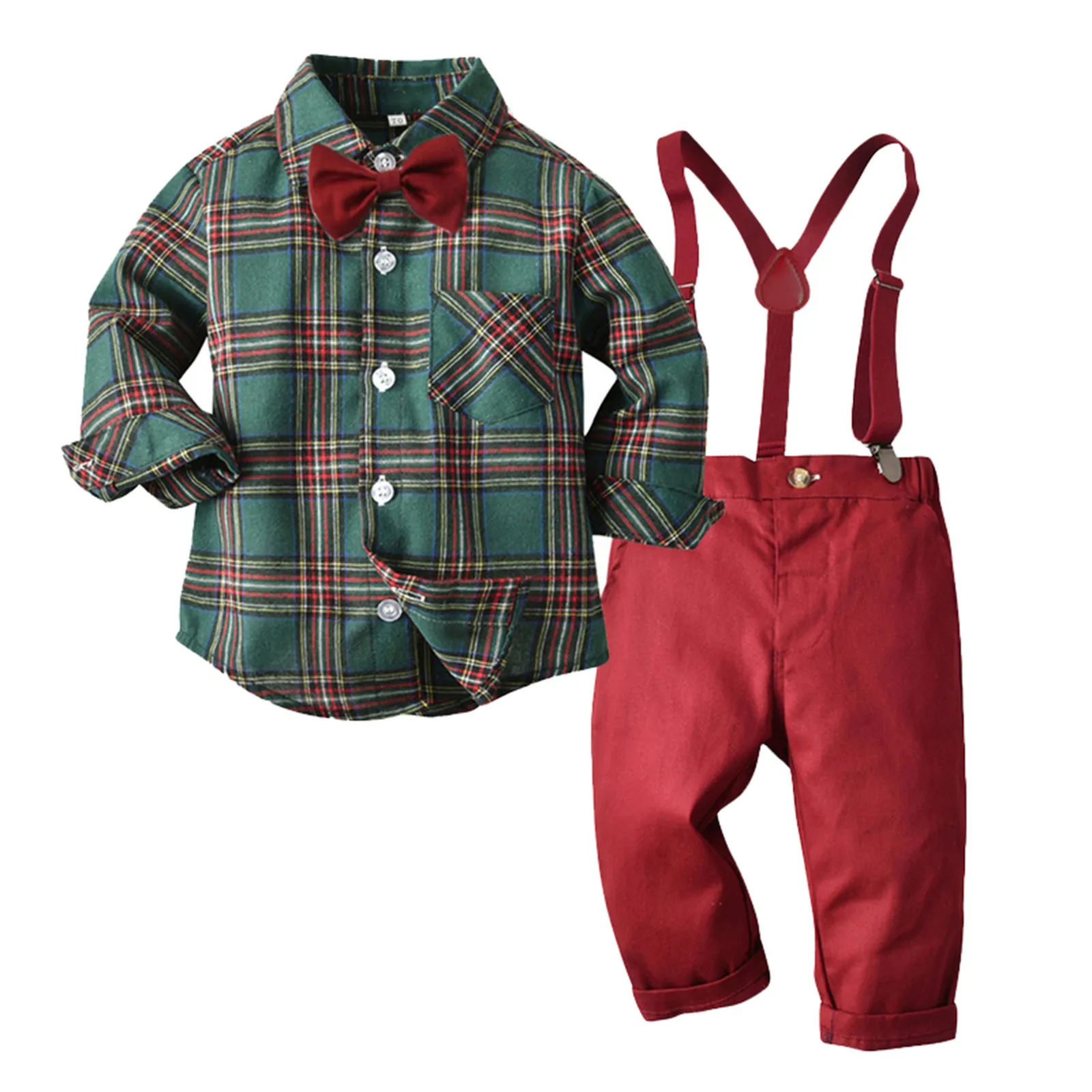 

Kids Clothes Girls Ropa Sets toddler Baby Boys Gentleman Bow Tie Plaid T-shirt Tops+suspender Pants Outfits деская дежда