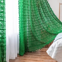 handmade crochet curtain for living room blinds bedroom bay window cotton weave finished curtain hook and rod pocket greenpink