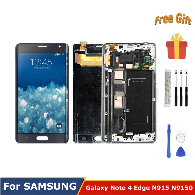 

ЖК-дисплей Amoled 5,6 дюйма для SAMSUNG Galaxy Note 4 Edge, сенсорный экран, сменные детали, N915 N9150 N915f, дигитайзер в сборе с рамкой