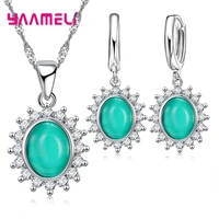 summer sale 925 sterling silver oval cats eye opal gemtone necklace earrings jewelry sets brilliant cubic zircon flower pendant