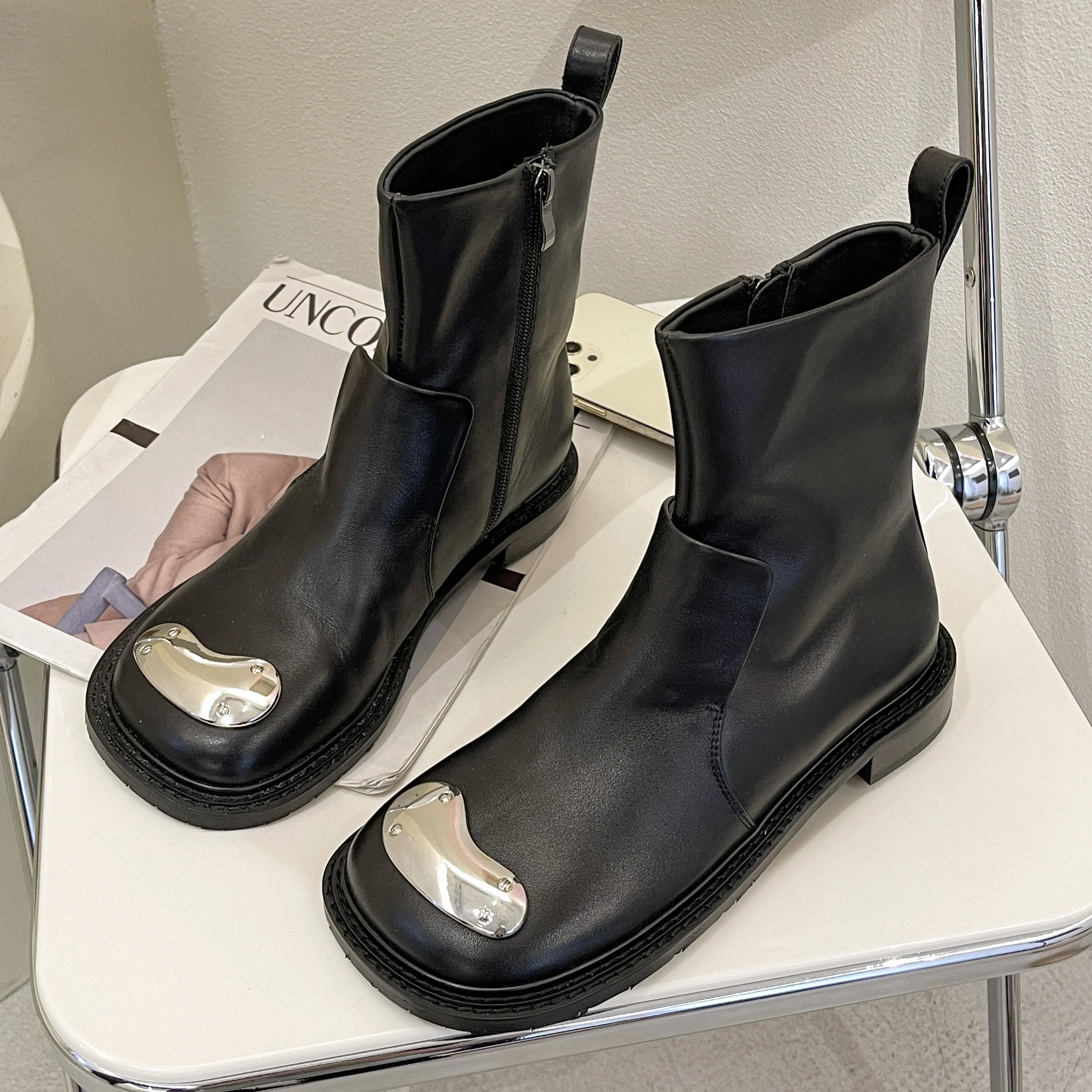 

Women Shoes Boots Ankle 2021 Autumn Round Toe British Wind Genuine Leather Ladies Short Boots Female Motorcycle Martin Booties