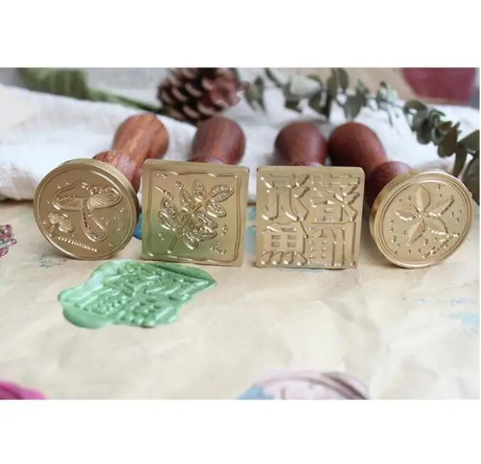 Грибы цветы завод печать штамп с деревянной ручкой воск на Конверт