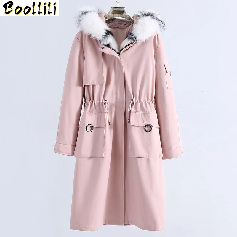 Парка Boollili из натурального меха Женское зимнее пальто женский длинный Тренч с