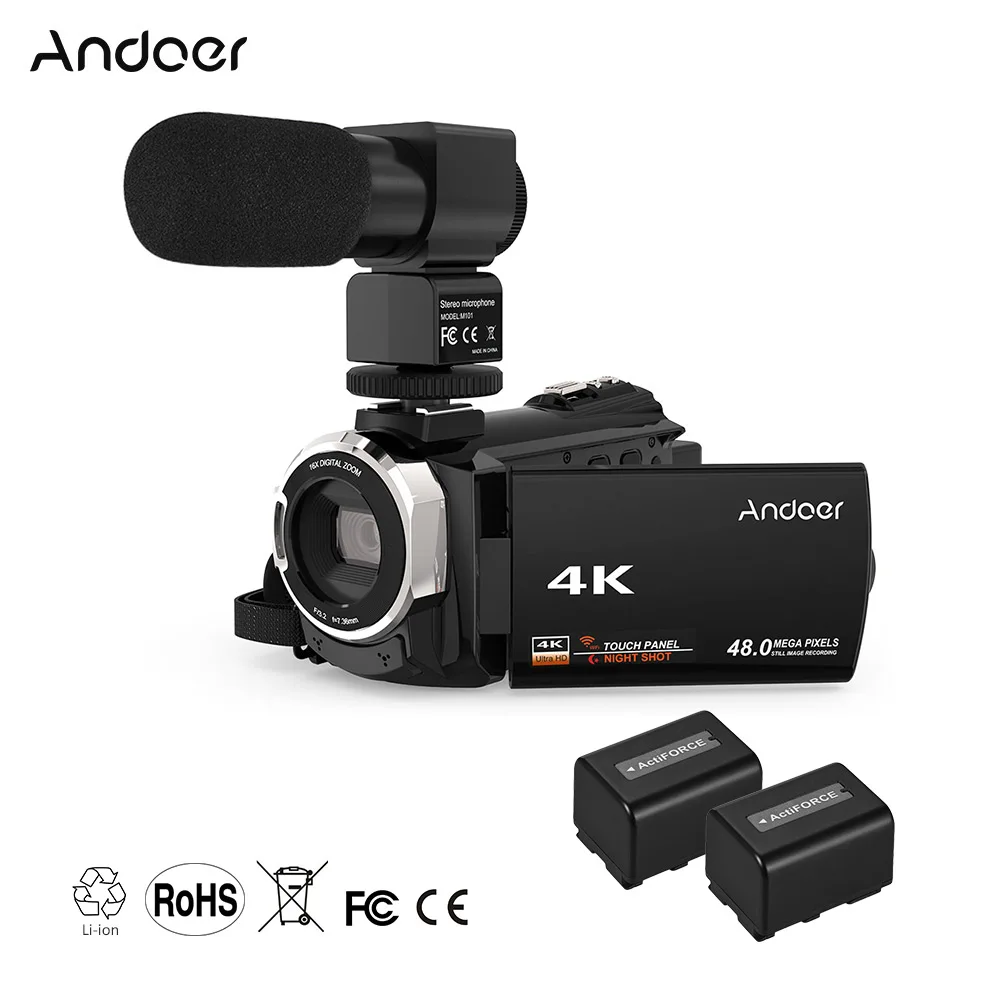 Andoer 4K 1080P 48MP WiFi цифровая видеокамера регистратор с внешним микрофоном сенсорный