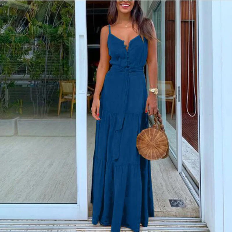 Летнее Осеннее сексуальное на бретельках Boho вечерние длинное платье