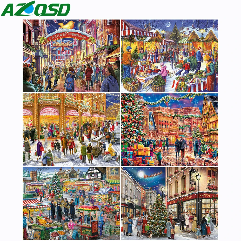 

AZQSD Diamond Painting Street Cross Stitch Kits Picture Of Rhinestones Needlework Diamond Embroidery Sale Scency Handmade Craft