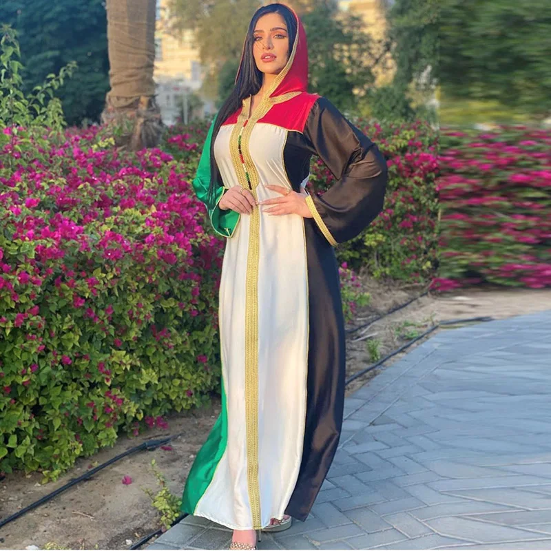 Средневосточный арабский Ид Мубарак, женская одежда, платья, свободный кафтан с капюшоном, мусульманское платье Дубая