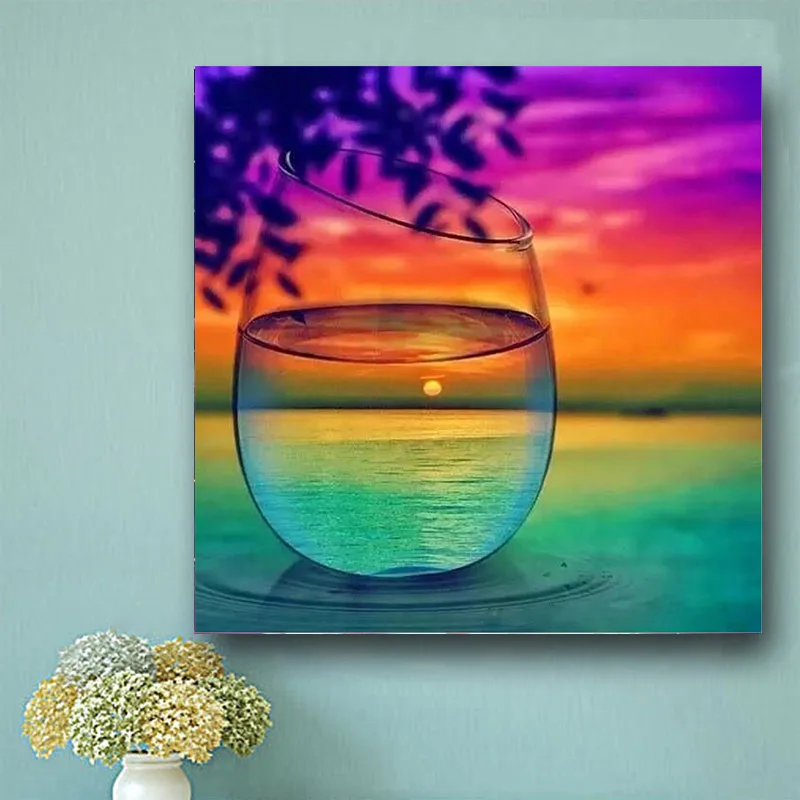 Miaodu DIY Алмазная Картина Закат море в чашке мозаика вышивка Пейзаж Вышивка
