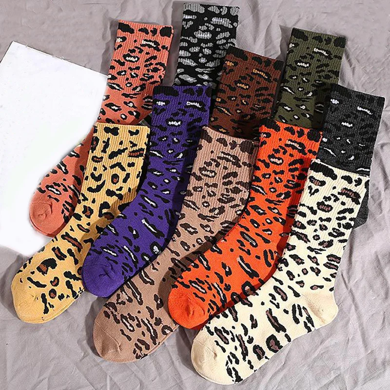Женские новые осенние носки хлопковые теплые забавные с леопардовым принтом